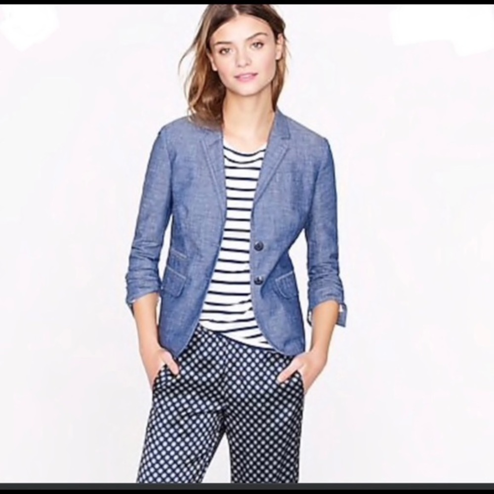 J.Crew Schoolboy Blazer Chambray Blue coastal grandmother chic
